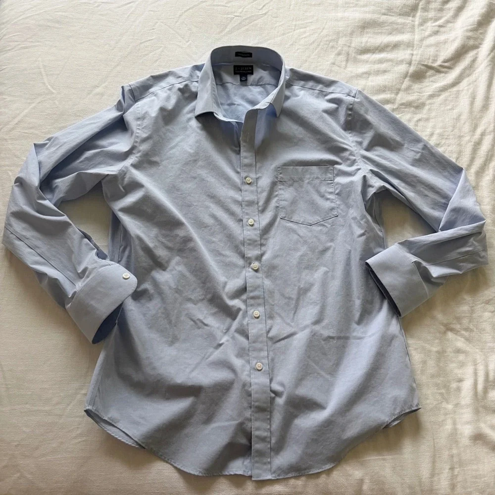 J. Crew Thompson Flex Wrinkle Free Dress Shirt XL 17-17.5 Blue Button Down